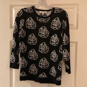LOFT Black and White Rose Pattern Sweater